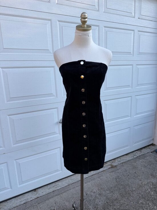 GAP Dresses & Skirts - GAP NWT Black Corduroy Strapless Button Front Mini Dress L Bodycon 90s Y2K
